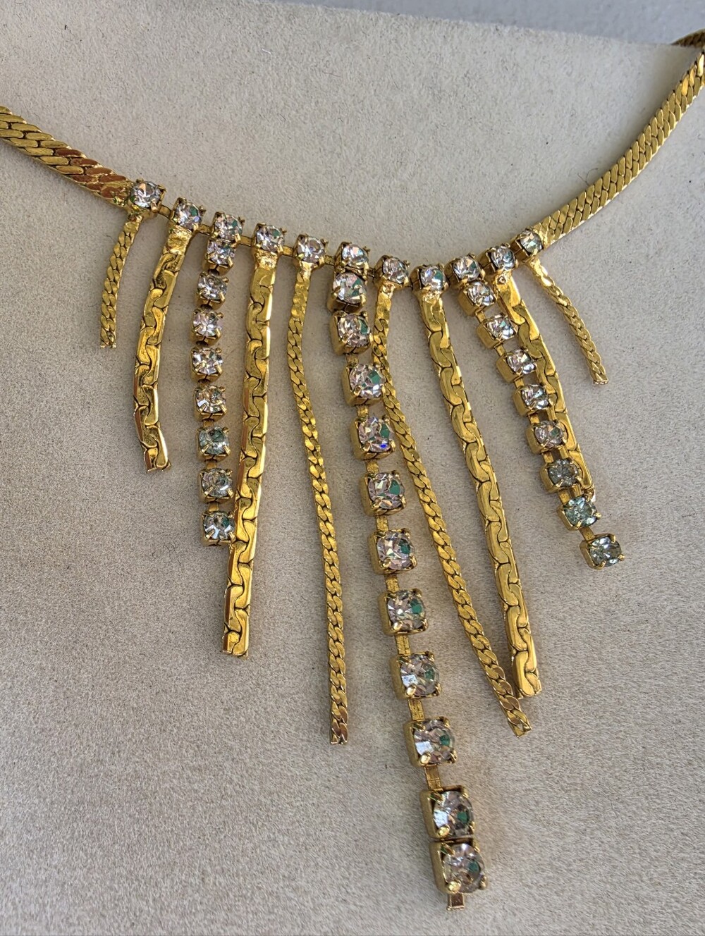JNY Gold-Tone Fringe Necklace with Clear Crystal Accents - Women Jewelry